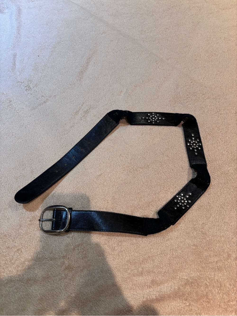 Women’s Black Genuine Leather Studded Stretch Belt Size M